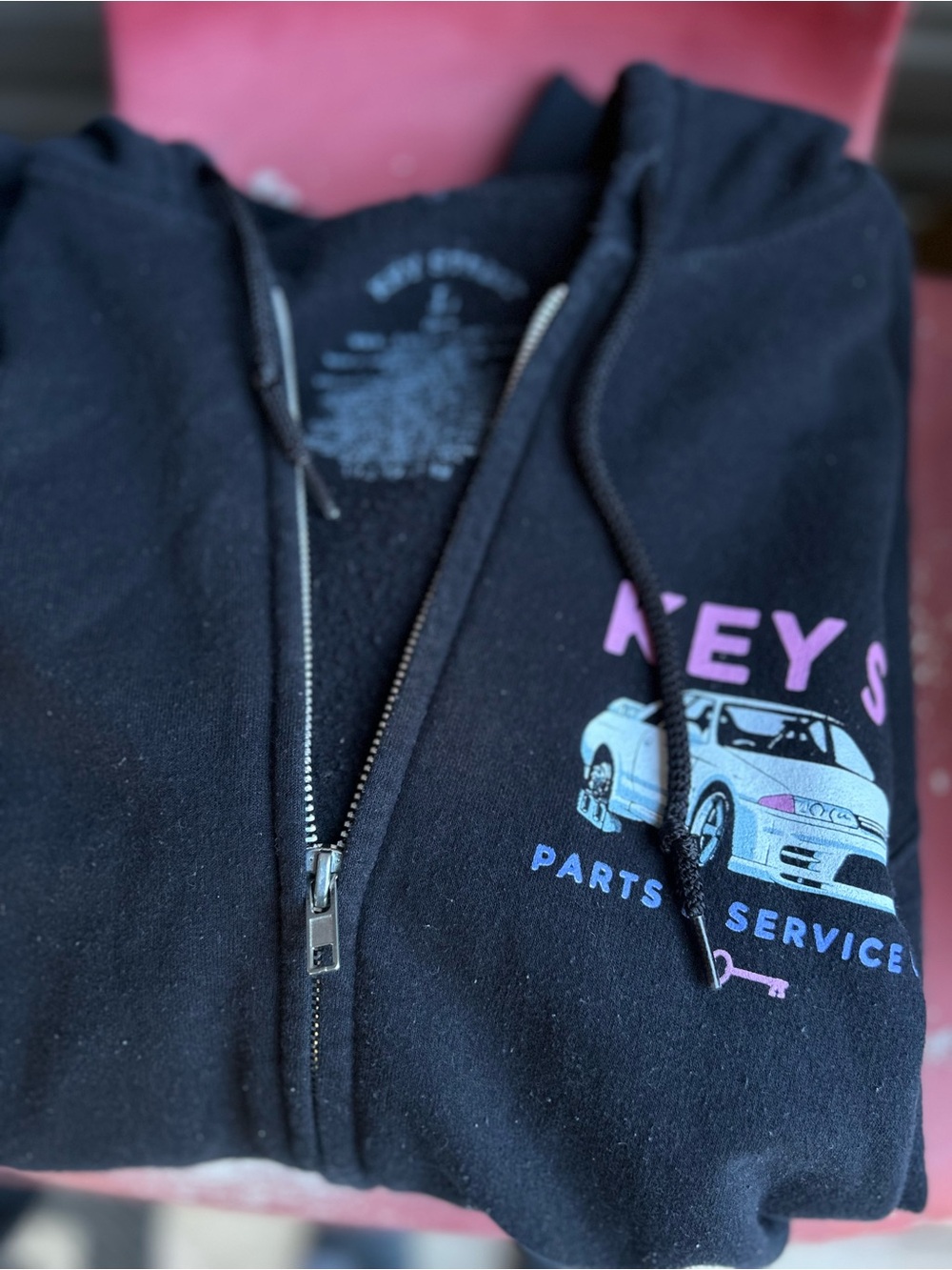 Black 'Key's Parts & Service' Zip-Up Hoodie • Large